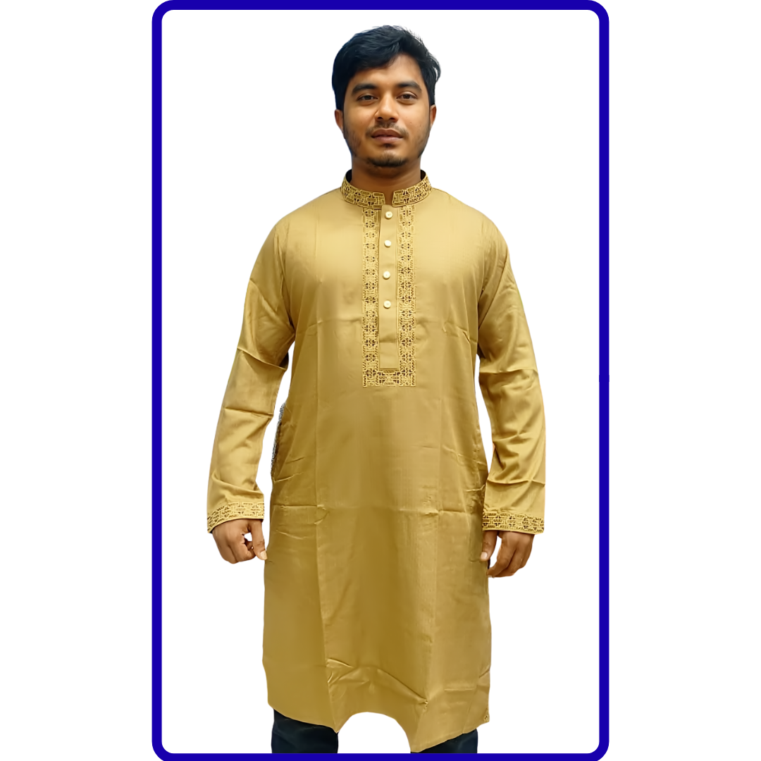 Biscos Cotton Golden Colour Panjabi backViewImage