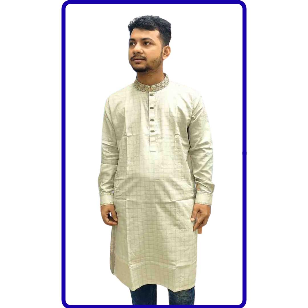  Cotton Check Cuff Sleeves Panjabi thumbnailImage