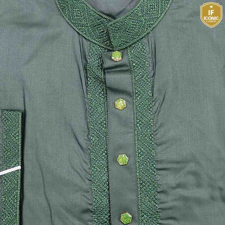 Bottle Green Pakistani Peshwari Cotton Panjabi backViewImage