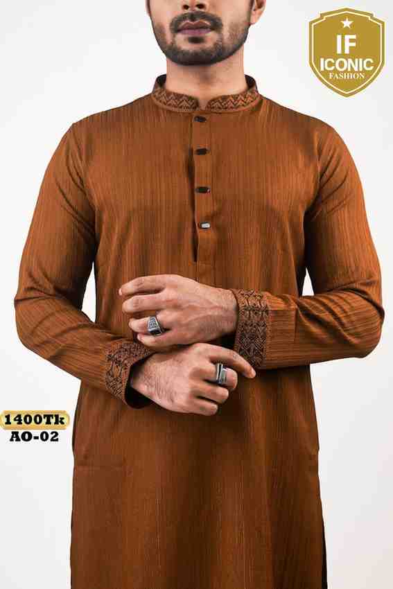 Slim-Fit Panjabi in Brown Color backViewImage