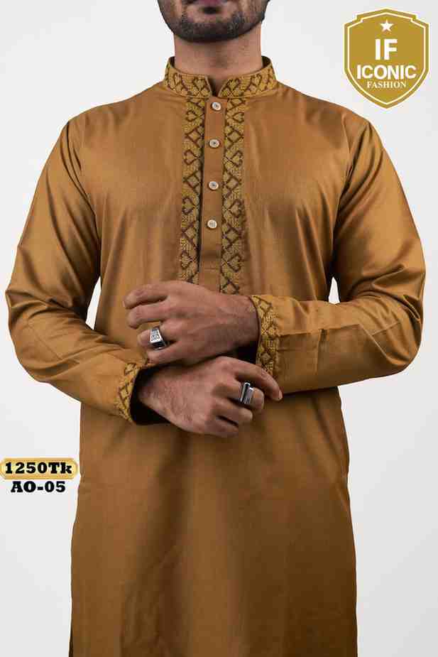 Mustard Yellow Kurta with Detailed Neckline Embroidery backViewImage