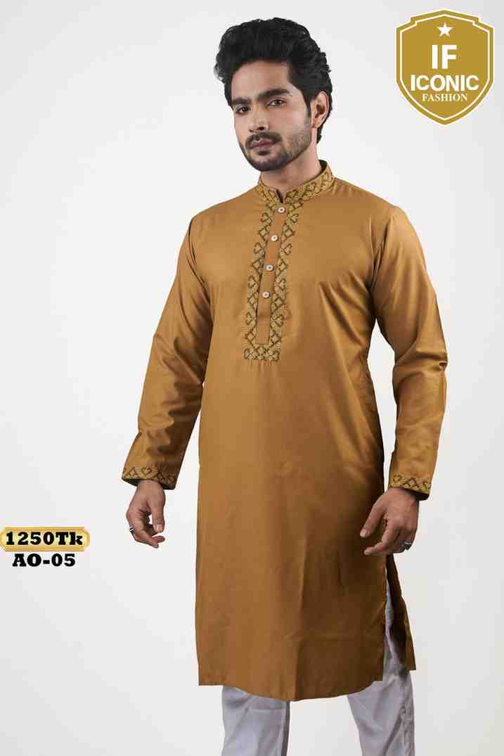 Mustard Yellow Kurta with Detailed Neckline Embroidery