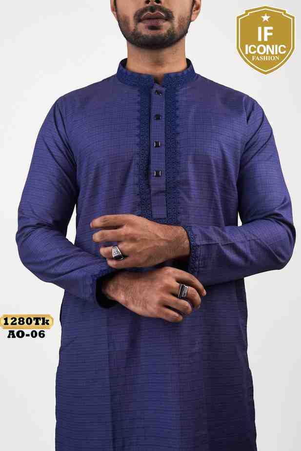 Vibrant Indigo Checkered Kurta with Detailed Neckline backViewImage