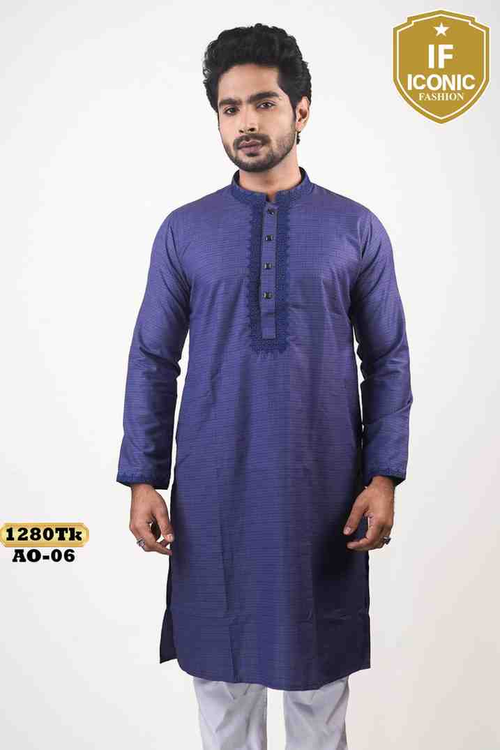 Vibrant Indigo Checkered Kurta with Detailed Neckline thumbnailImage