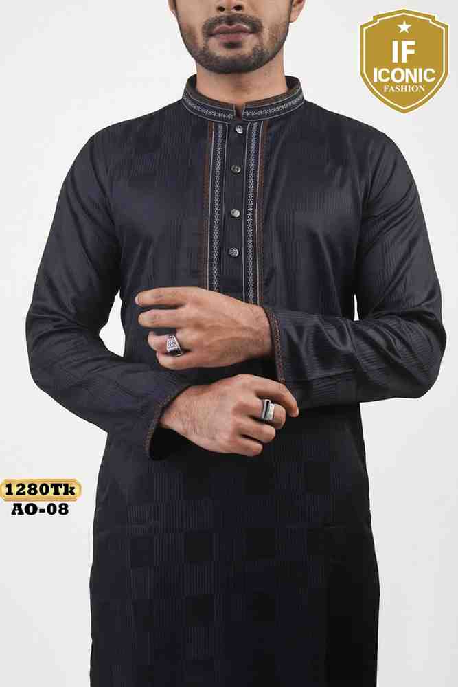 Black Solid Kurta with Contrast Placket Design backViewImage
