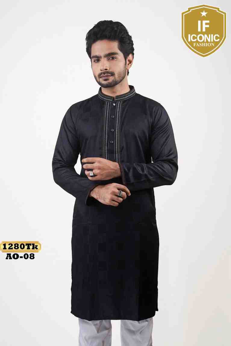 Black Solid Kurta with Contrast Placket Design thumbnailImage