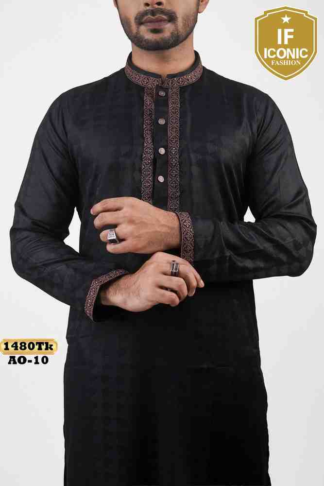 Black Jacquard Kurta backViewImage