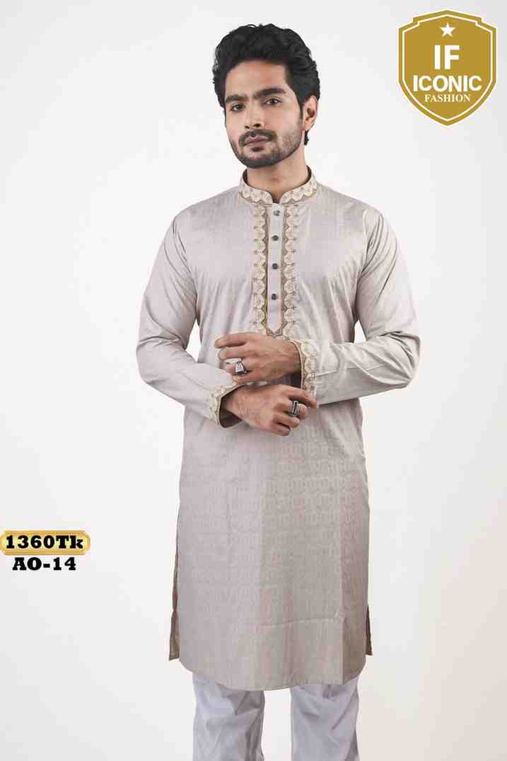 Silver/Light Grey Patterned Panjabi