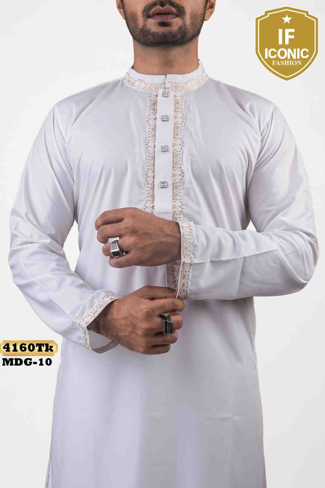 White Color Pakistani Peshwari Cotton Panjabi backViewImage