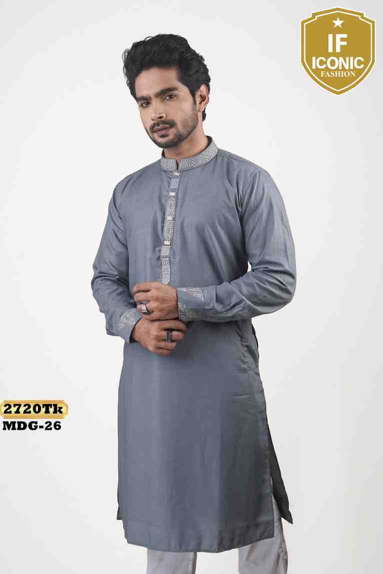 Elegant Steel Grey  Panjabi with Neck Detail thumbnailImage