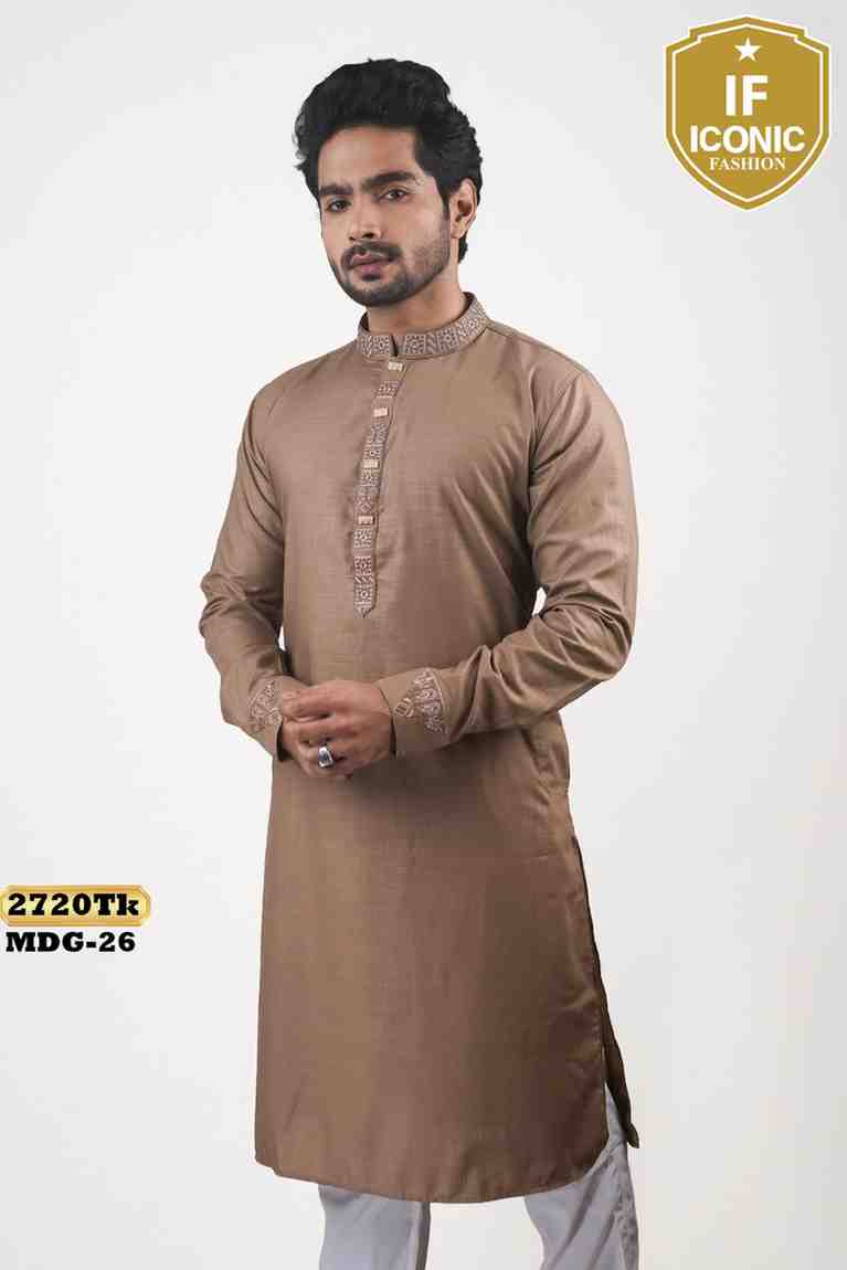 Men's Premium Tan Brown Embroidered Panjabi thumbnailImage