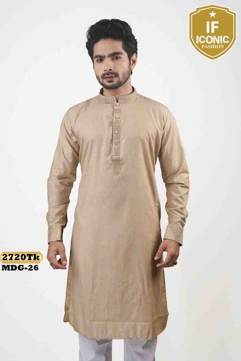 Men's Premium Beige Embroidered Festive Panjabi