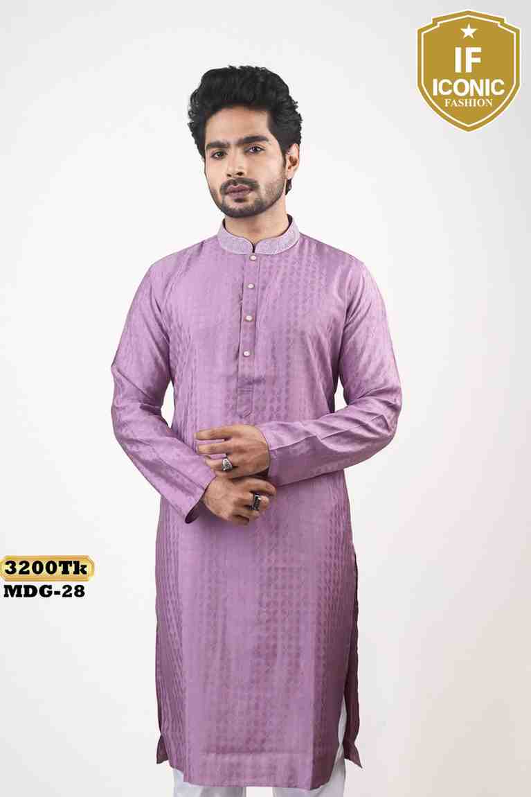 Lavender Purple Textured Slim-Fit Panjabi thumbnailImage