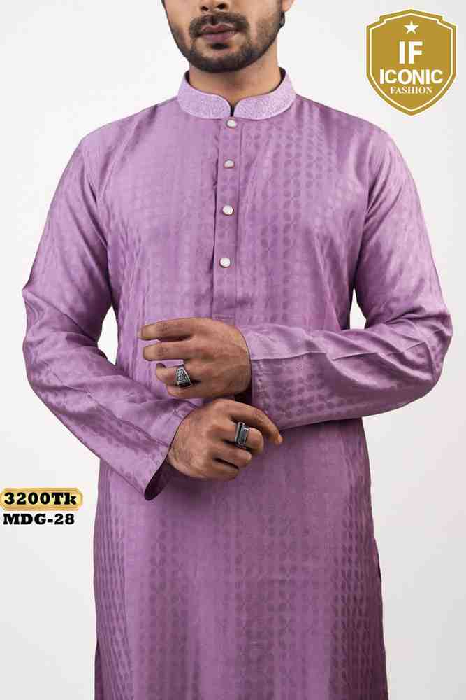 Lavender Purple Textured Slim-Fit Panjabi backViewImage