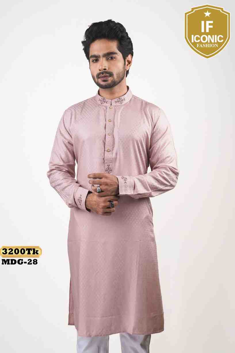 Premium Rose Pink Jacquard Panjabi for Men