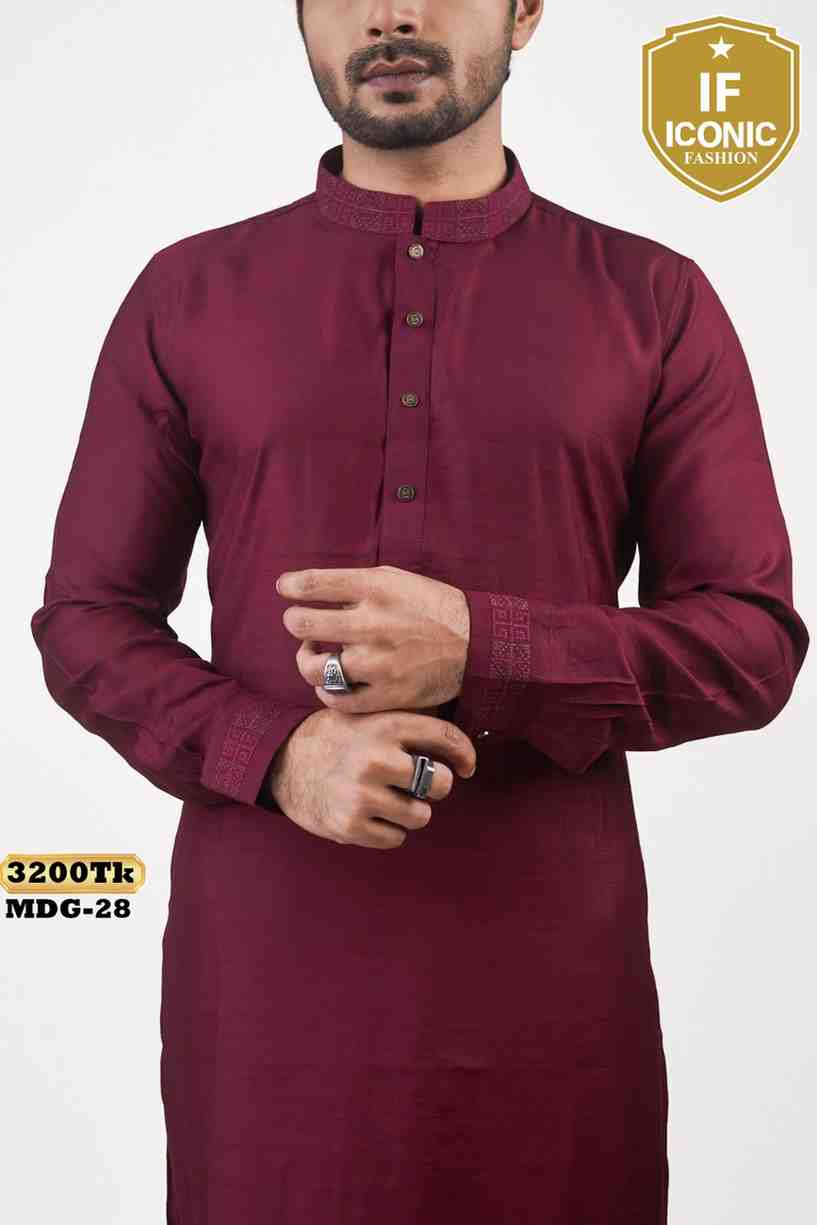 Deep Maroon Silk-Finish Festive Panjabi backViewImage