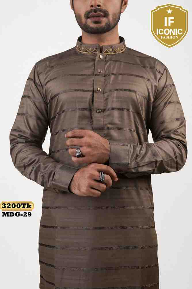 Men's Premium Striped Panjabi backViewImage