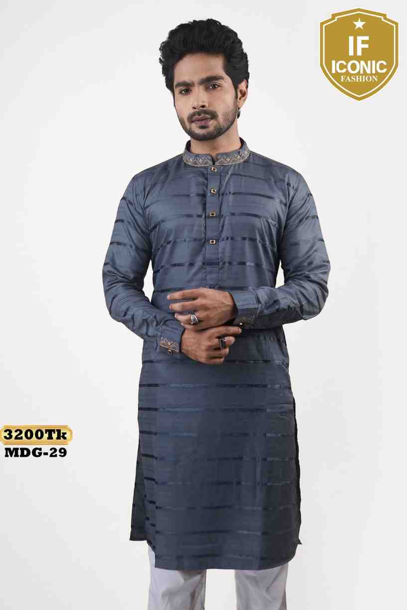 Men's Stylish Steel Blue Striped Panjabi