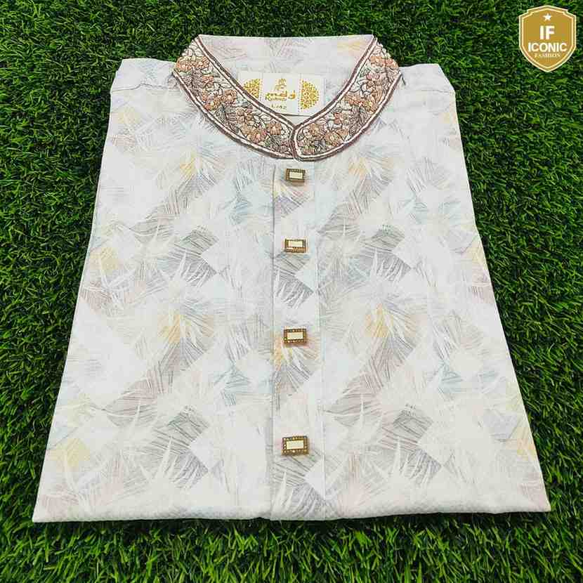 Men's Indian Cotton Print Karchupi Panjabi thumbnailImage