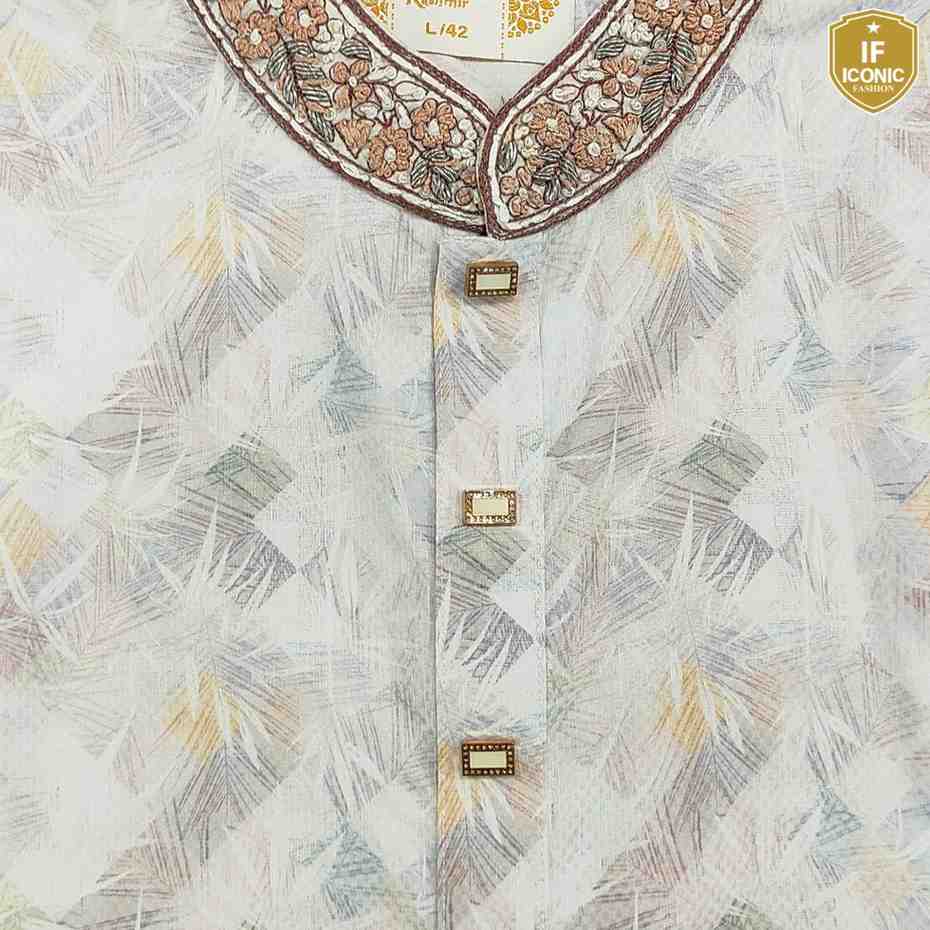 Men's Indian Cotton Print Karchupi Panjabi backViewImage