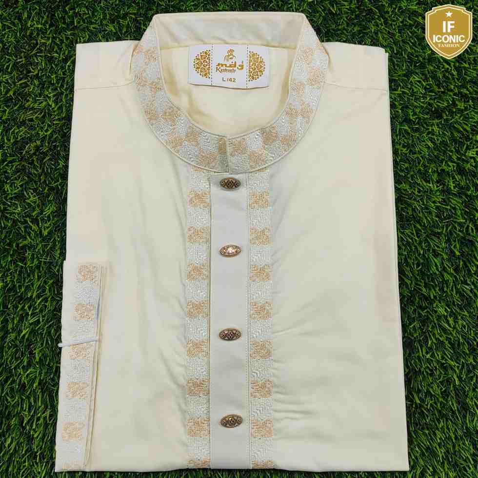 Pakistani Peshwari Cotton Cream Color Panjabi  thumbnailImage