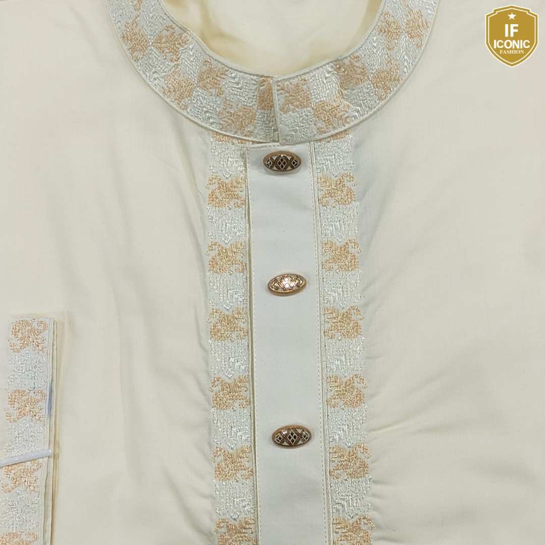 Pakistani Peshwari Cotton Cream Color Panjabi  backViewImage